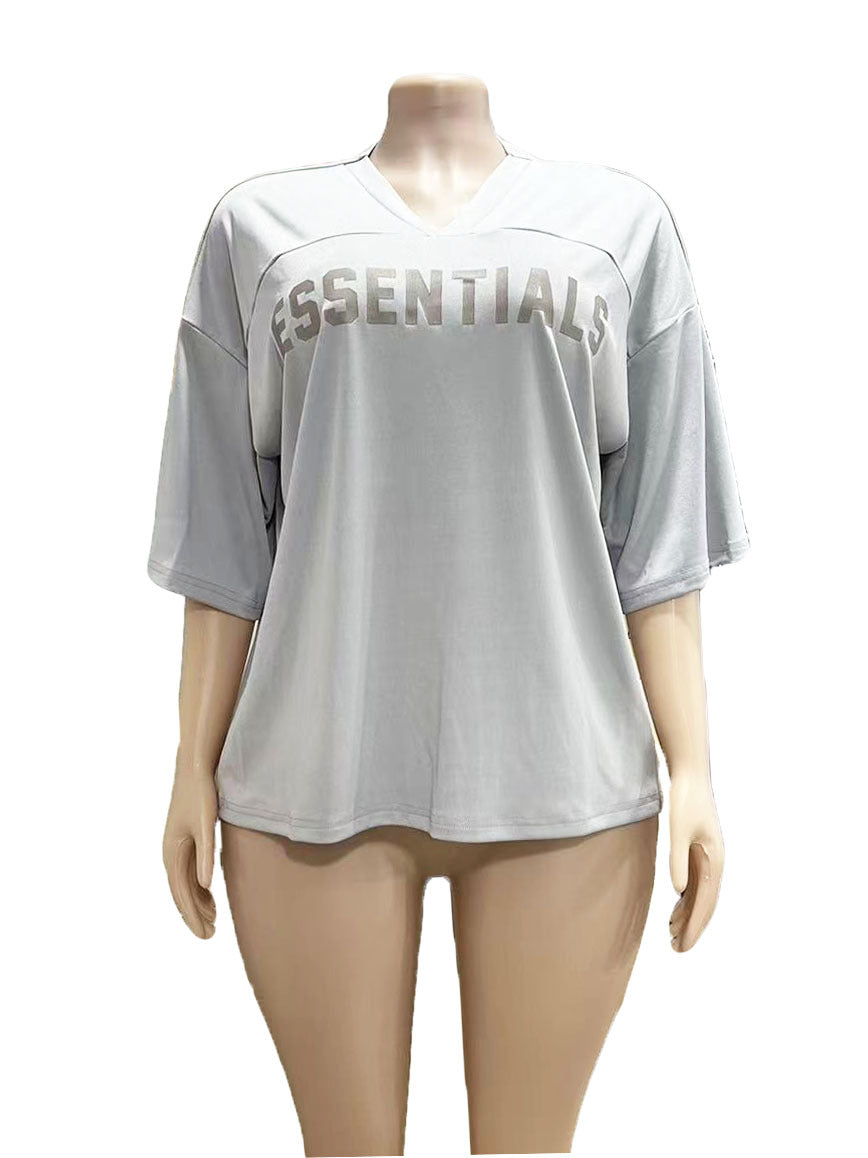Fear Of God Essentials Letter Print V Neck 3/4 Sleeve Loose T Shirt
