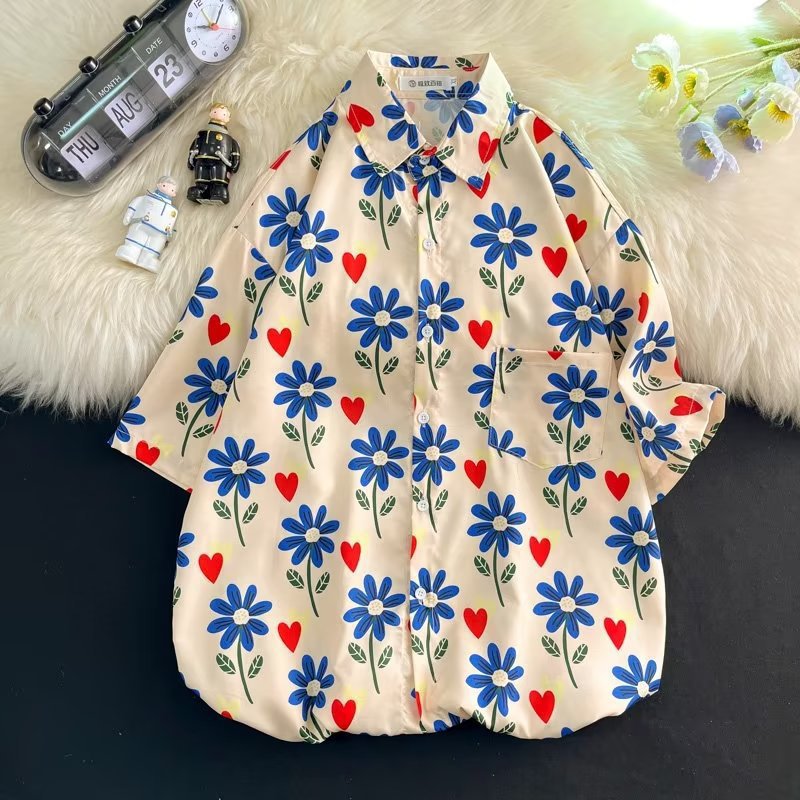 Mens Tropical Hawaiian Floral Loose Short Sleeve Summer Shirt 8002-8034