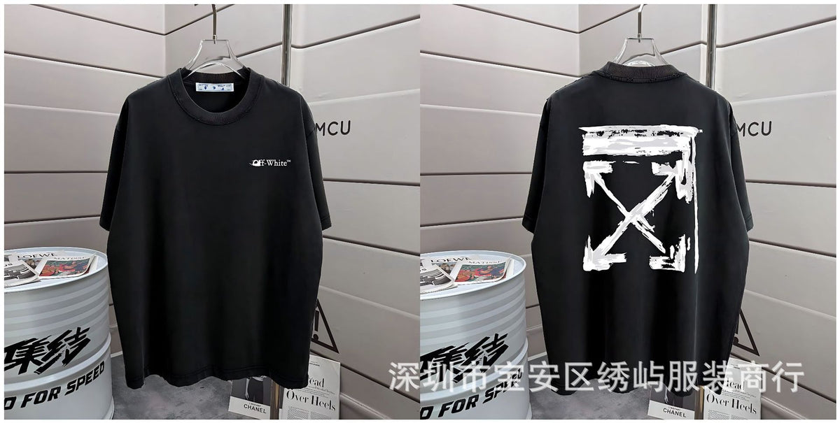 Off-White Washed Distressed Crew Neck Short Sleeve T Shirt Unisex