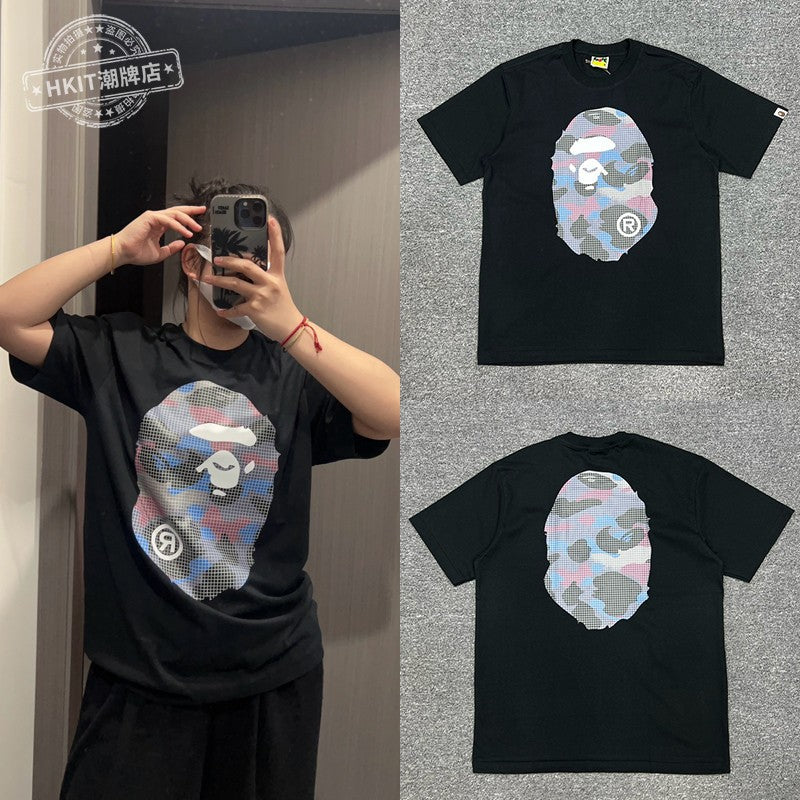 Bape Shark Camo Zip Graphic Oversized Tee Streetwear Unisex