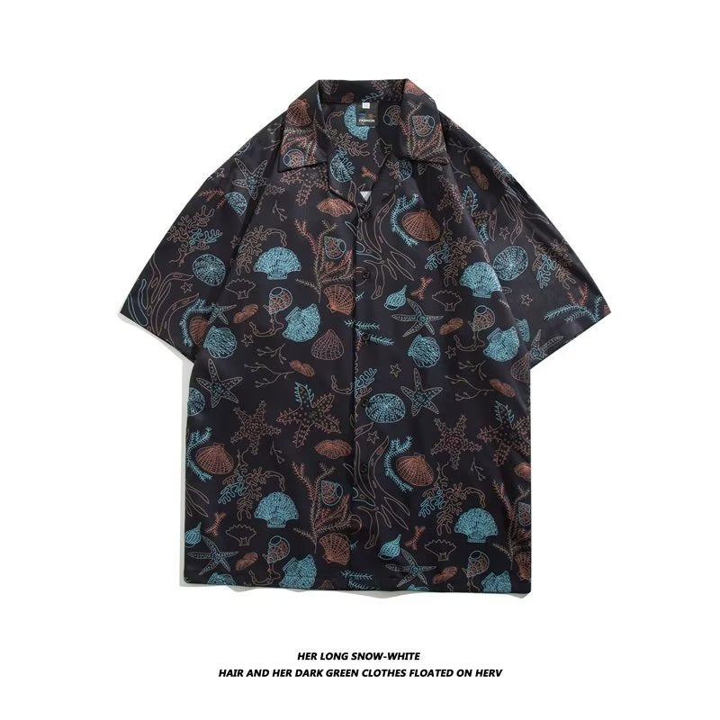 Unisex Vintage Camp Collar Tropical Floral Loose Beach Vacation Shirt 1301-1341