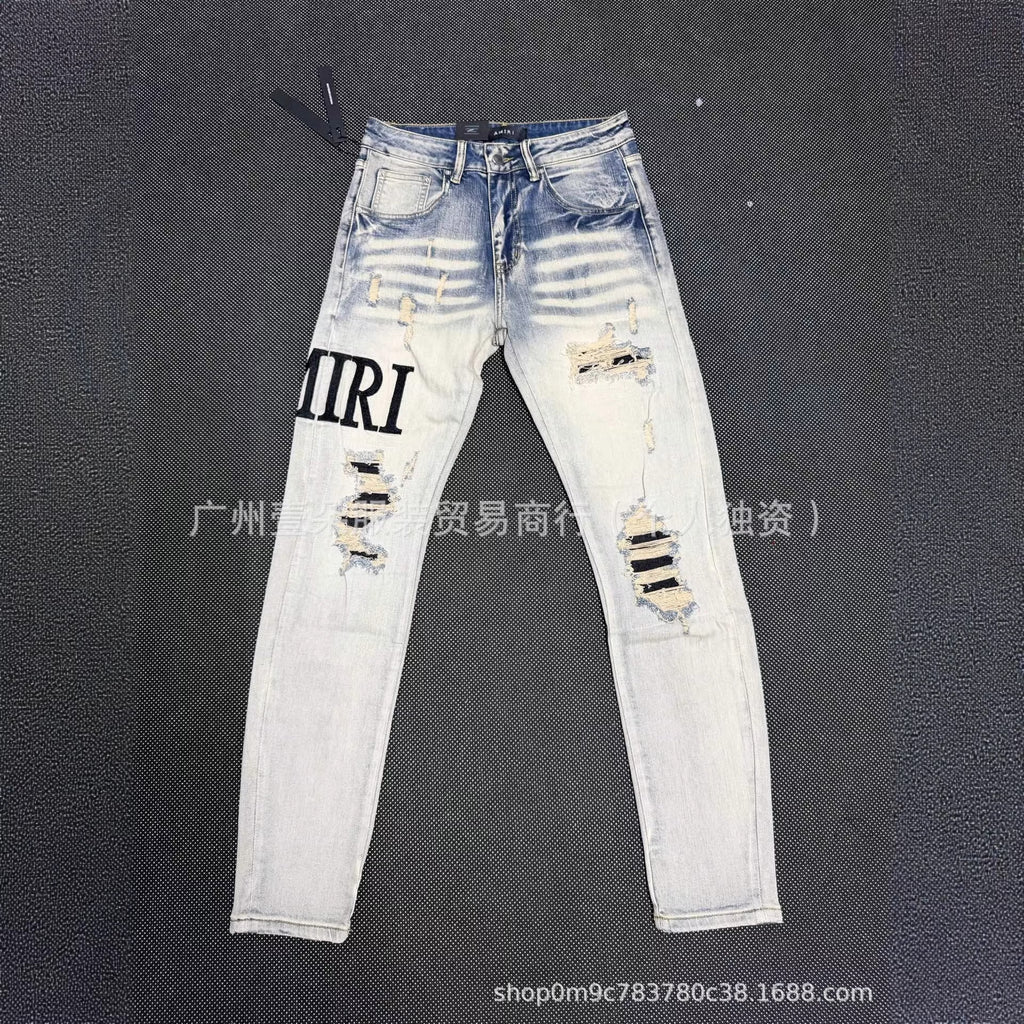 Amiri Patch Distressed Paint‑Splash Slim Fit Denim Jeans Unisex
