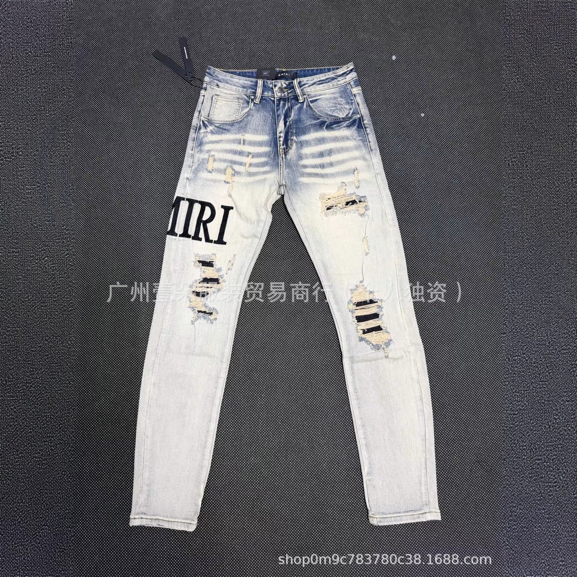 Amiri Patch Distressed Paint‑Splash Slim Fit Denim Jeans Unisex