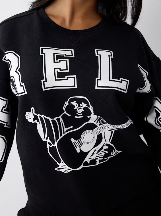True Religion Boyfriend Buddha Graphic Crewneck Pullover Sweatshirt Women