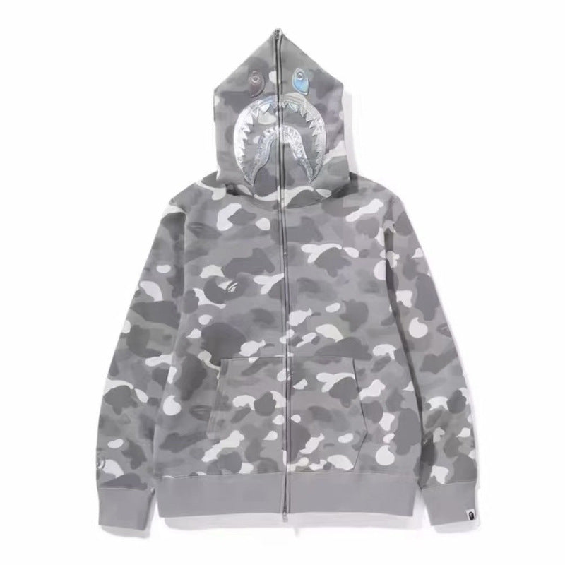 BAPE Shark Camo Print Full Zip Embroidery Streetwear Hoodie Unisex