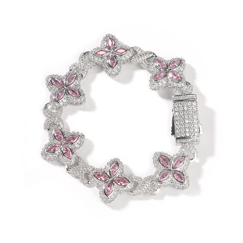 Iced Out Four Leaf Clover 5A Color Zircon Hip Hop Bracelet For