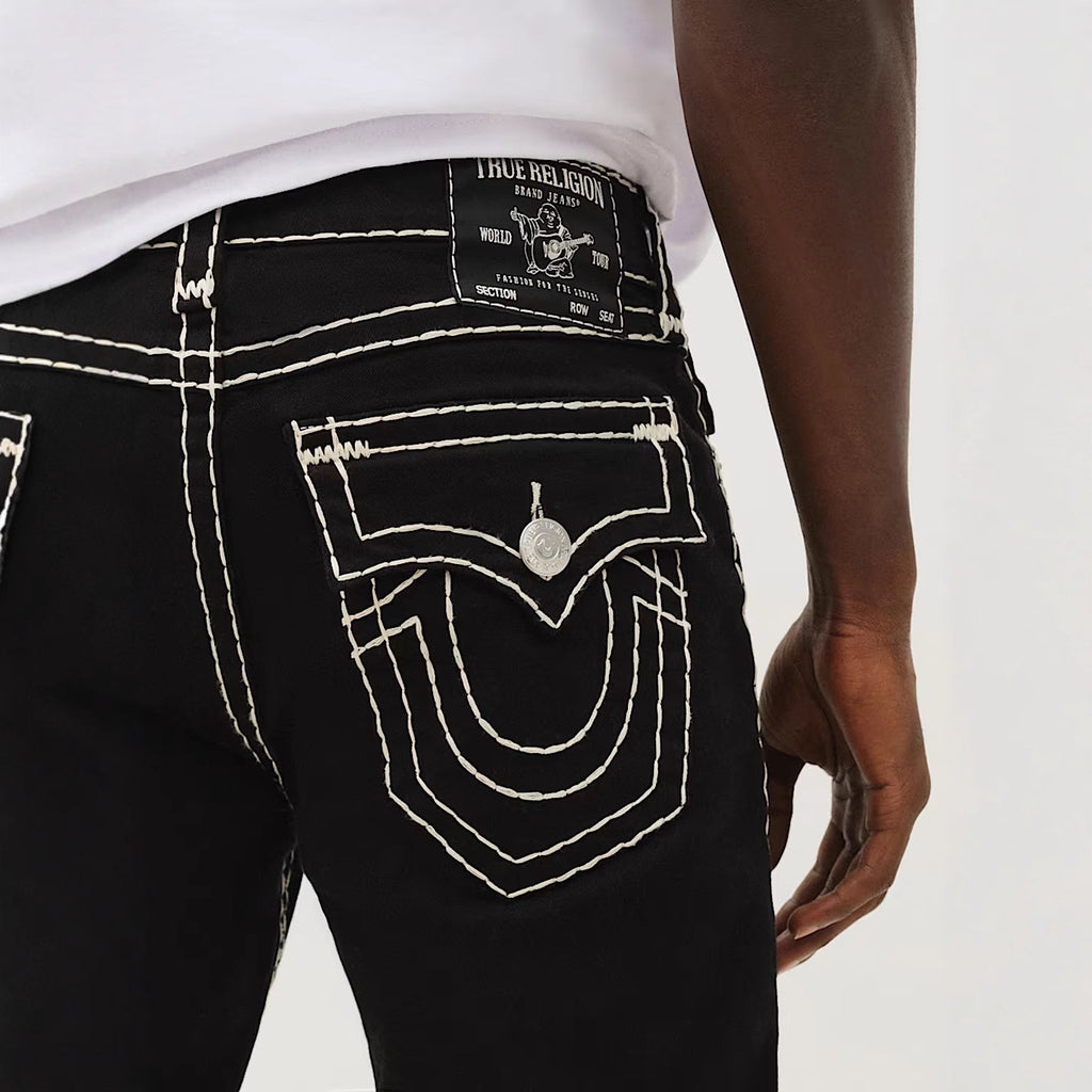 True Religion White Contrast Stitch Horseshoe Straight Jeans Men Y2K