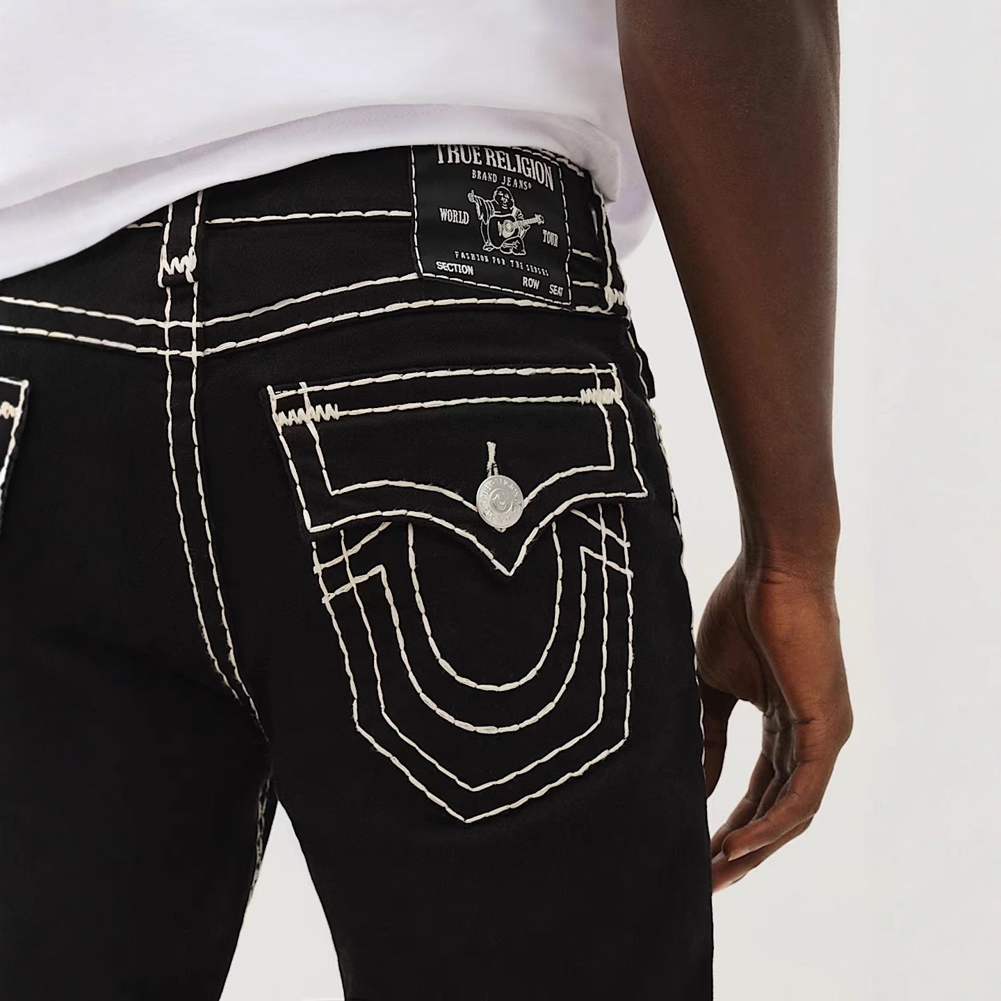 True Religion White Contrast Stitch Horseshoe Straight Jeans Men Y2K