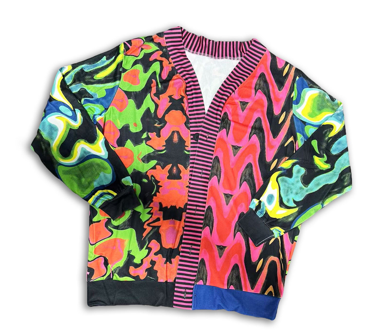Colorful Abstract Print Knit Cardigan Women Long Sleeve Sweater Coat
