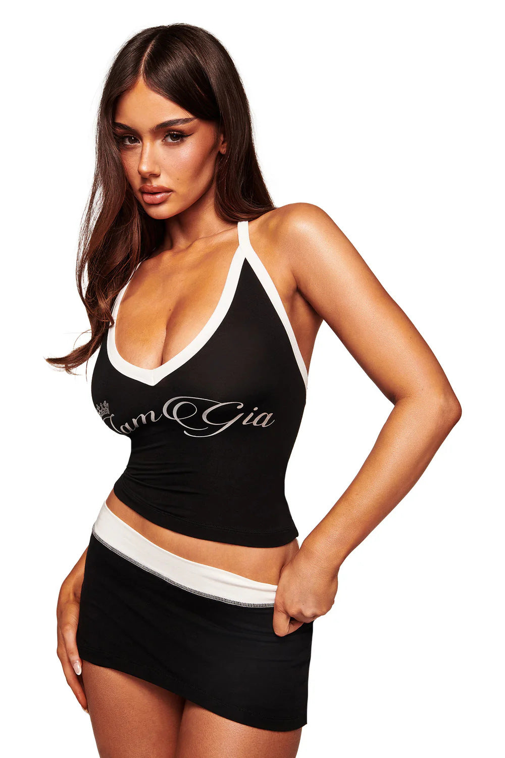 I.AM.GIA Letter Print Halter Top Skort 2 Piece Set Women
