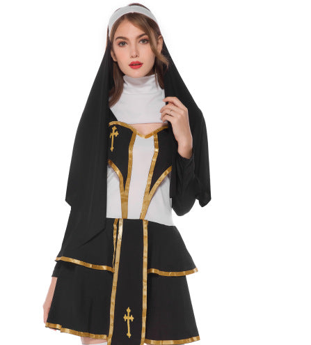 Halloween Men Priest Father Cosplay Religious Robe Carnival Party Sets