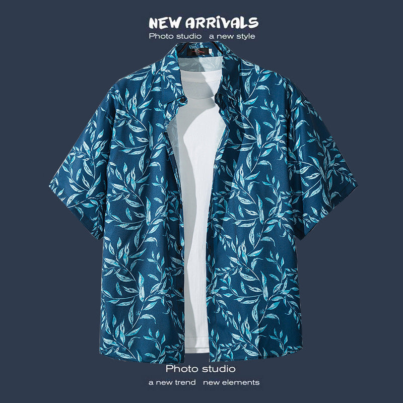 Mens Vintage Tropical Hawaiian Floral Loose Short Sleeve Beach Shirt