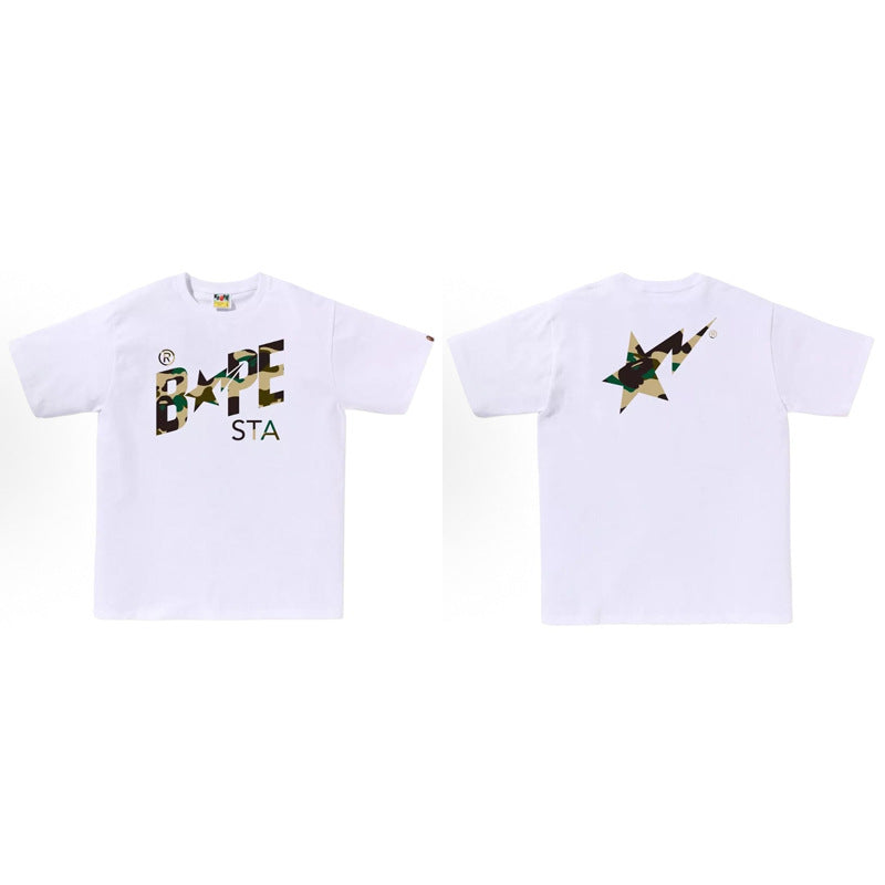 BAPE Ape Head Shark Print Loose Casual Unisex Short Sleeve T-Shirt