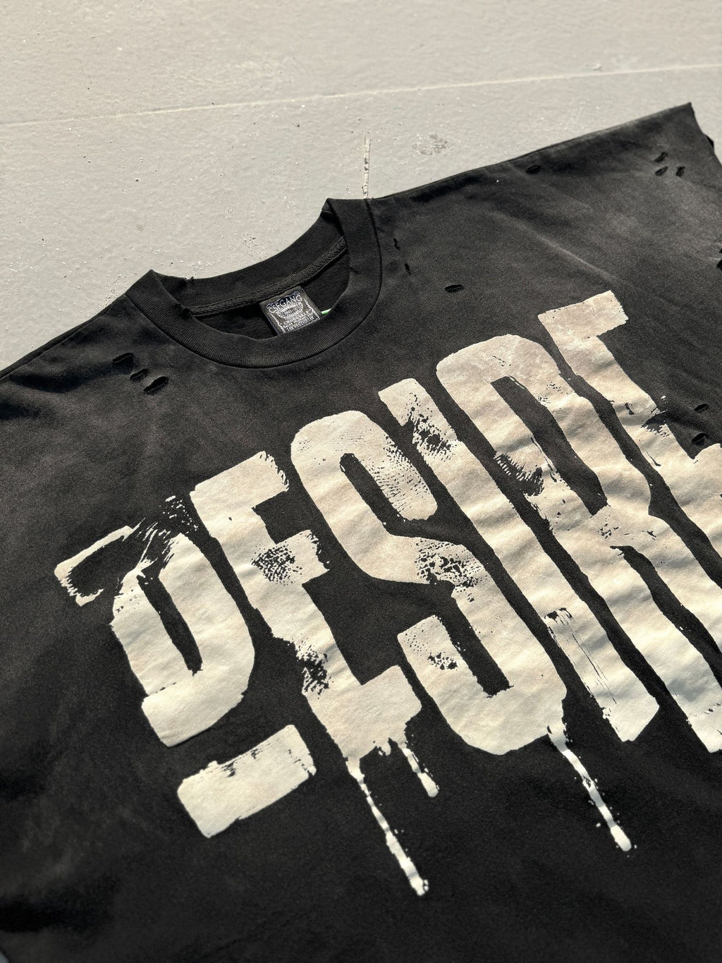 Washed Distressed Drip Letter Print Crew Neck Short Sleeve T Shirt