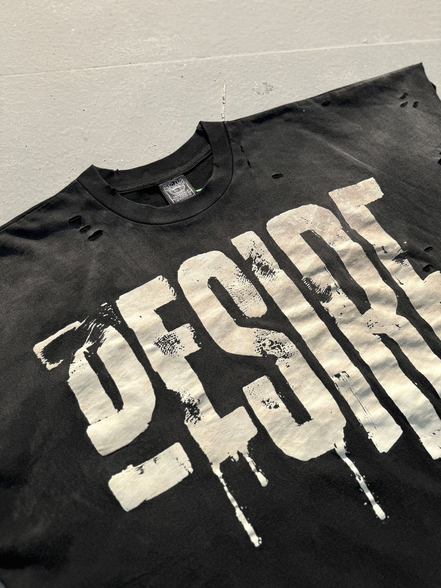 Washed Distressed Drip Letter Print Crew Neck Short Sleeve T Shirt