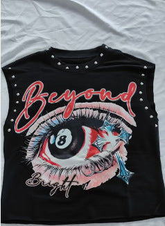 Vintage Multi Graphic Rivet Sleeveless Crop Tank Top