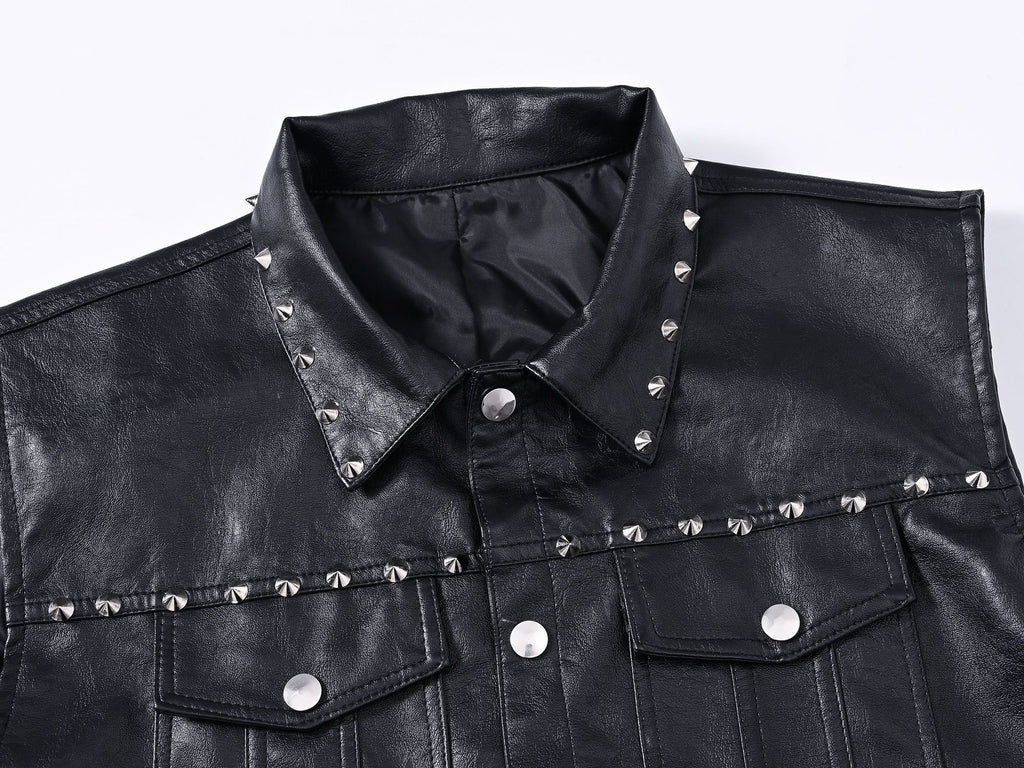 Rivet Biker Punk Faux Leather Vest Unisex Sleeveless Waistcoat