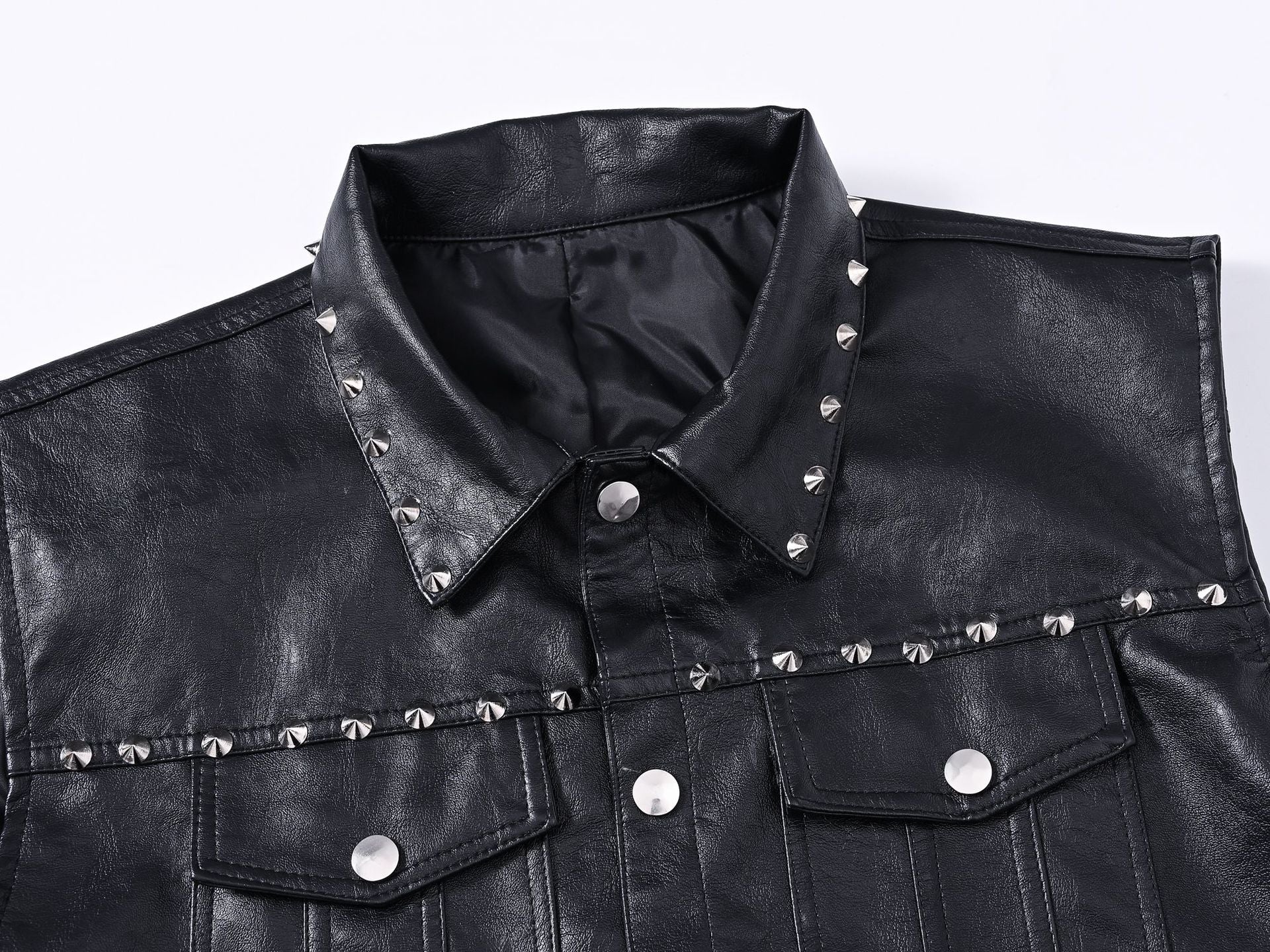 Rivet Biker Punk Faux Leather Vest Unisex Sleeveless Waistcoat