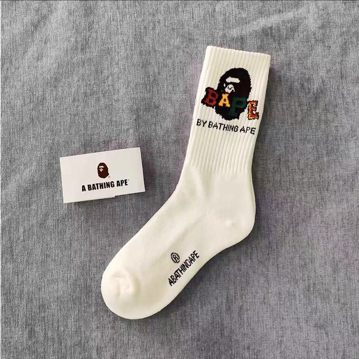 BAPE Ape Head Ribbed Crew Socks Multi Graphic Prints