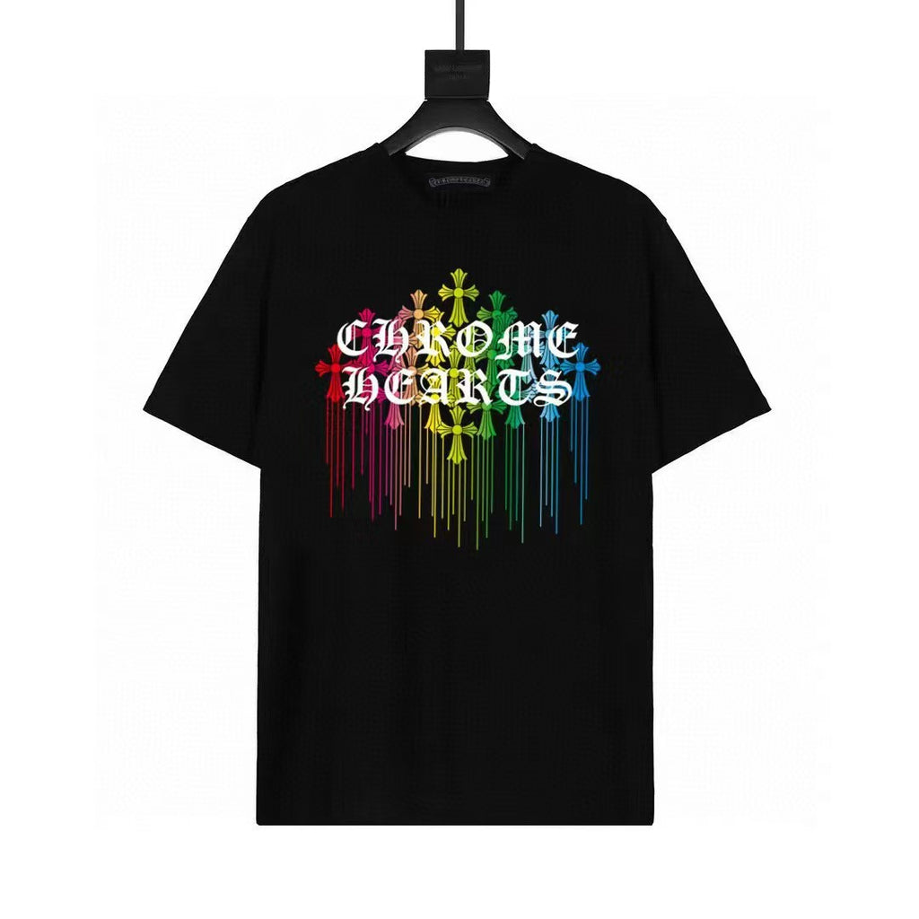 Chrome Hearts Color Sanskrit Cross Print Short Tee Unisex Y2K