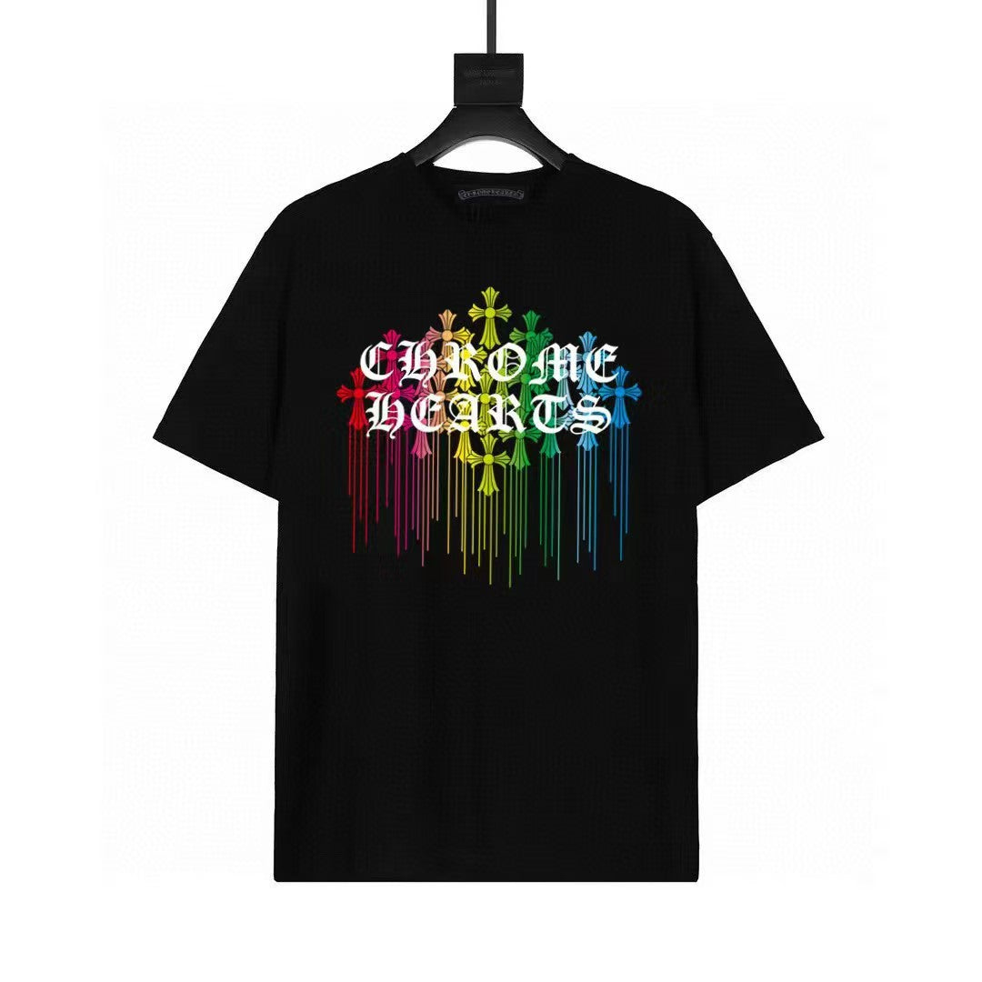 Chrome Hearts Color Sanskrit Cross Print Short Tee Unisex Y2K
