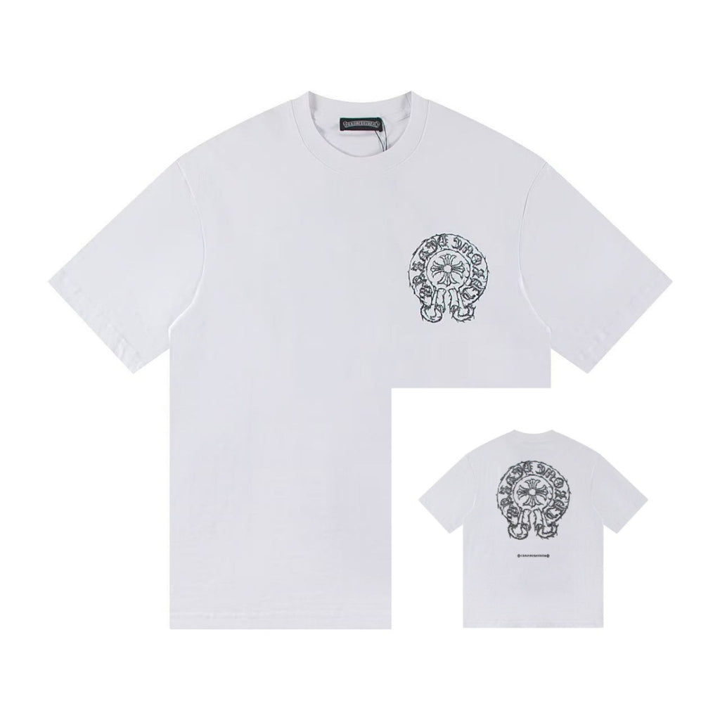 Chrome Hearts Color Sanskrit Cross Horseshoe Print Short Tee Unisex