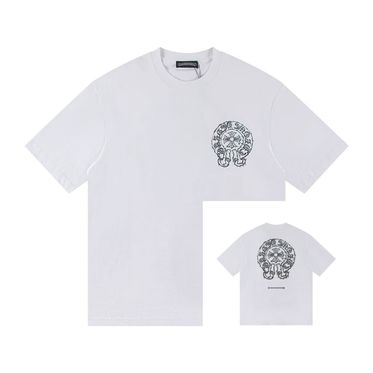 Chrome Hearts Color Sanskrit Cross Horseshoe Print Short Tee Unisex