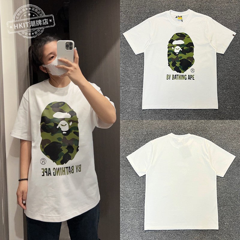 Bape Shark Camo Zip Graphic Oversized Tee Streetwear Unisex