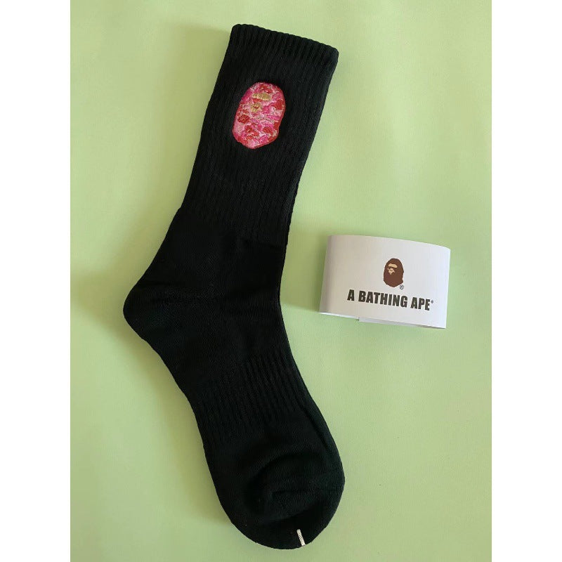 BAPE Ape Head Shark Embroidered Ribbed Crew Socks