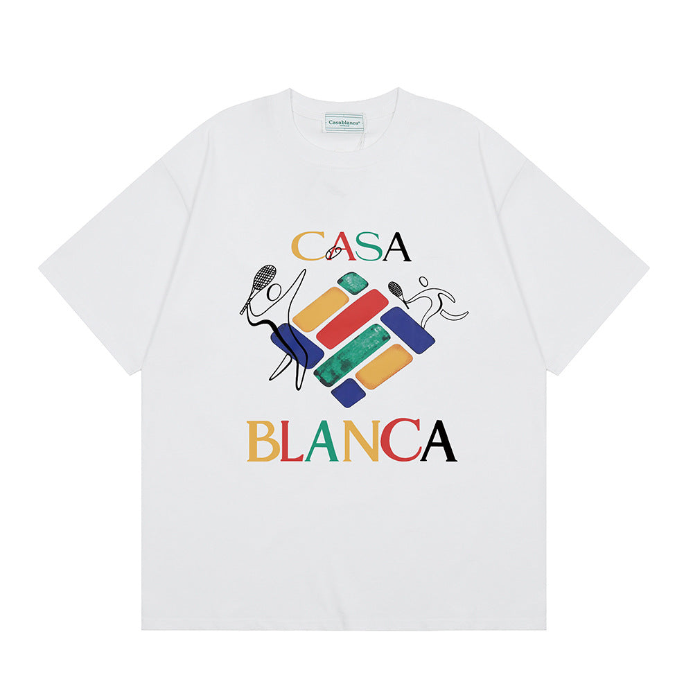 2026 New Casablanca Logo Print Loose Fit Unisex Short Sleeve T-Shirt