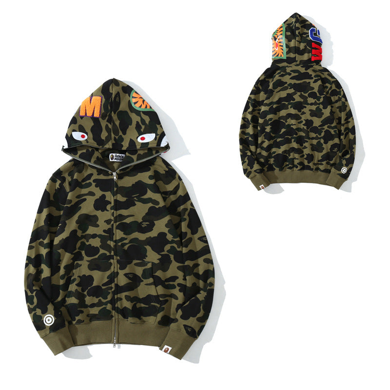 BAPE Shark Camo Print Full Zip Embroidery Streetwear Hoodie Unisex
