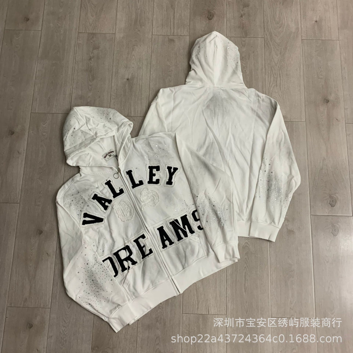 Valley Dreams Graphic Zip Up Hoodie Rhinestone Vintage Street Jacket