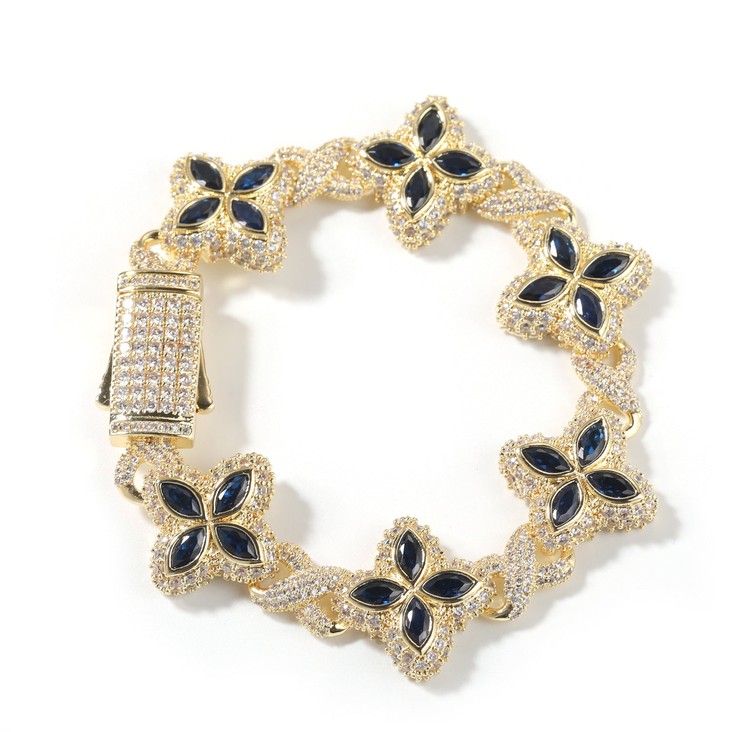 Iced Out Four Leaf Clover 5A Color Zircon Hip Hop Bracelet For