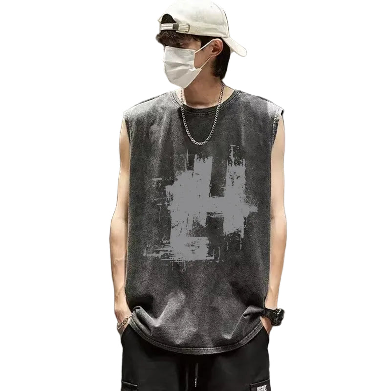Vintage Washed Tank Top Graphic Loose Hip Hop Summer Sleeveless Vest