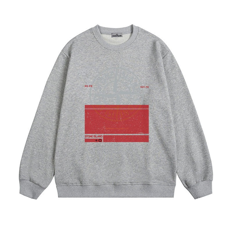 Stone Island Compass Print Crewneck Sweatshirt Men Winter Fleece Top
