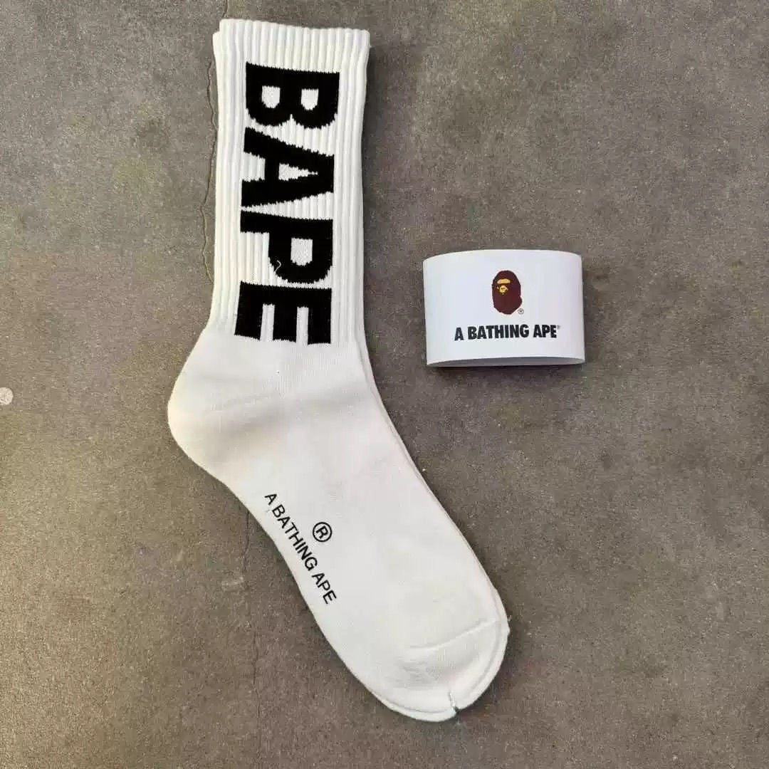 BAPE Ape Head Ribbed Crew Socks Multi Graphic Prints