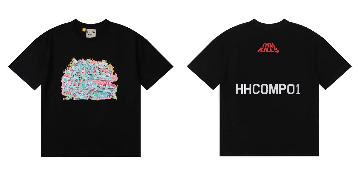 Gallery Dept Tie Dye Washed Graffiti Print Crew Neck T‑Shirt Unisex