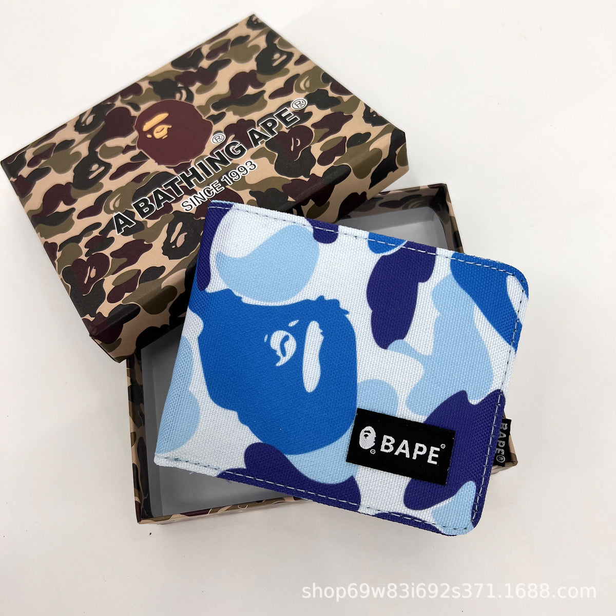BAPE Camo Ape Head Bifold Wallet Mini Multi Color Canvas Card Holder
