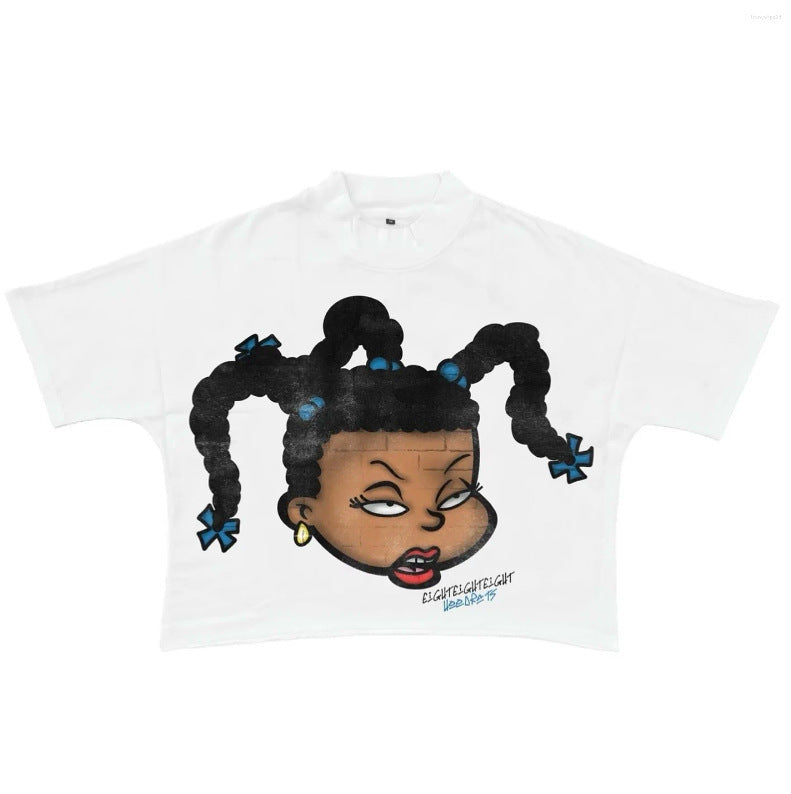 Madhand Style Y2K Schwarzes Cartoon Grafik Unisex Oversized Streetwear Baumwoll T-Shirt