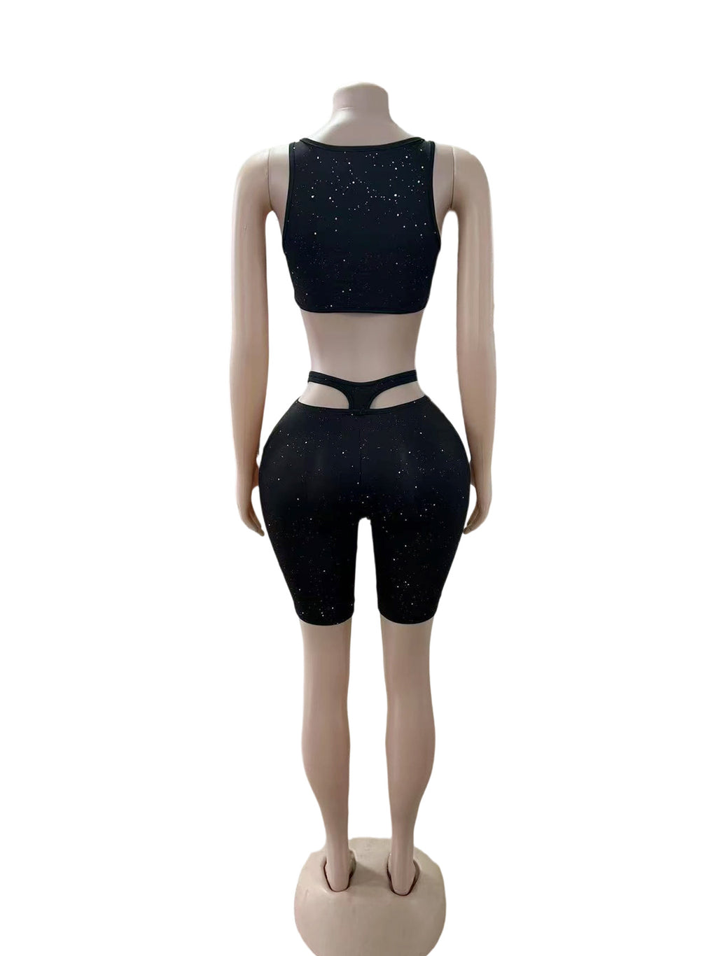 Y2K Glitter Mesh Tank Top Capri Leggings 2 Piece Set