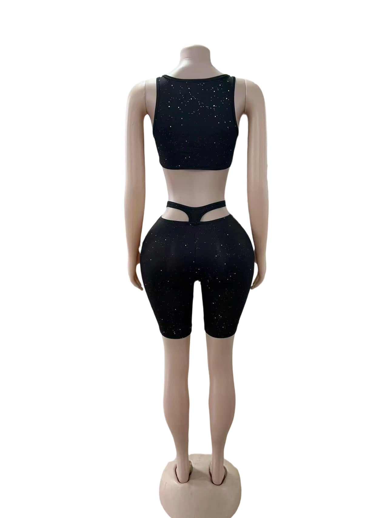 Y2K Glitter Mesh Tank Top Capri Leggings 2 Piece Set