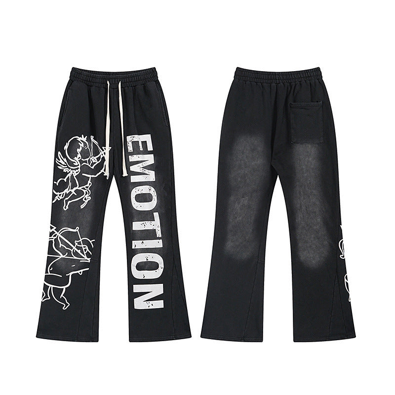 MIXED EMOTION Cupid Letter Print Casual Flare Pants Unisex