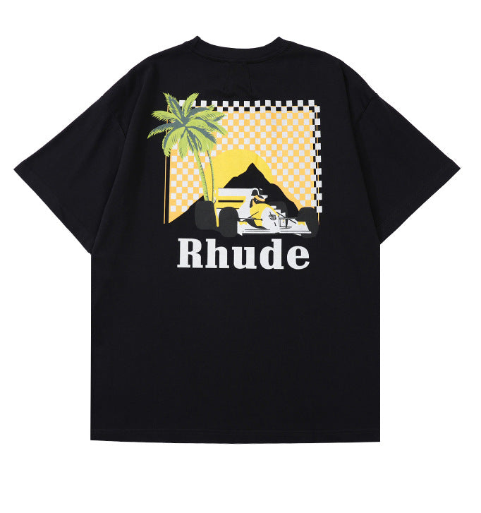 Rhude Vintage Sunset Coconut Tree Graphic Oversized Tee Streetwear