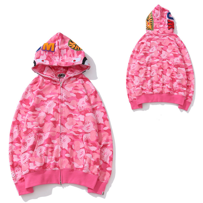 BAPE Shark Camo Print Full Zip Embroidery Streetwear Hoodie Unisex