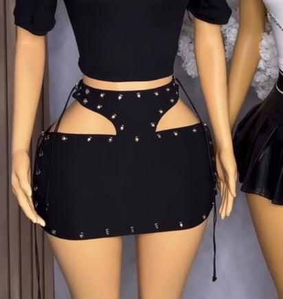 Eyelet Lace Up Cutout Micro Mini Skirt