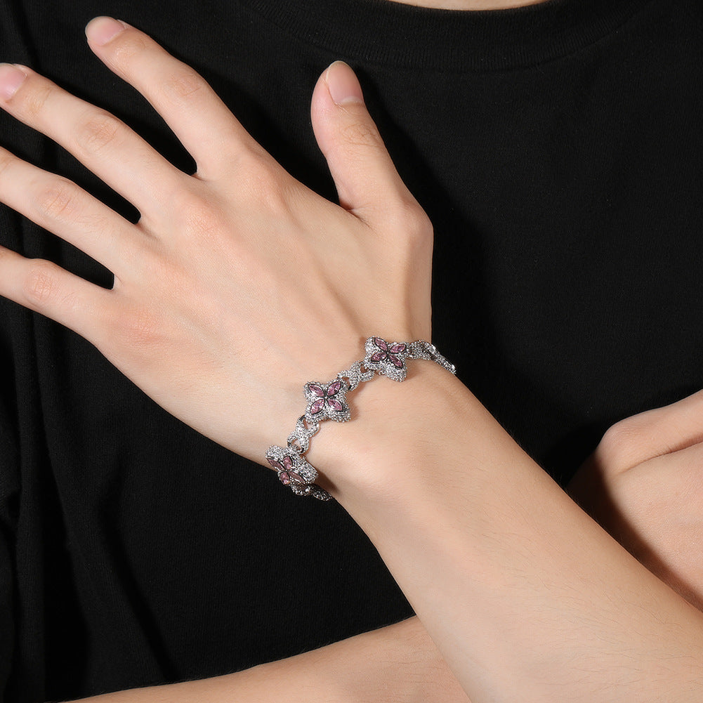 Iced Out Four Leaf Clover 5A Color Zircon Hip Hop Bracelet For