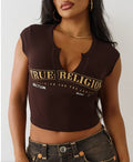 Y2K True Religion Letter Notch Neck Ribbed Crop Tank Top