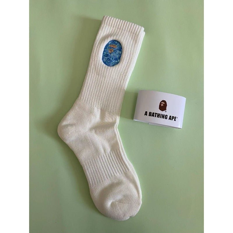 BAPE Ape Head Shark Embroidered Ribbed Crew Socks
