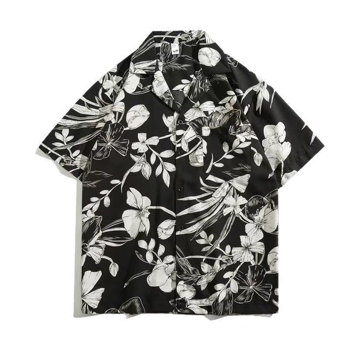 Unisex Vintage Camp Collar Tropical Floral Loose Beach Vacation Shirt 1301-1341