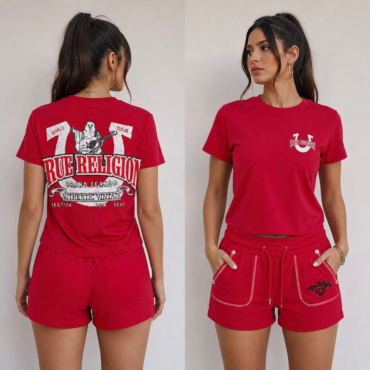 True Religion Horseshoe Graphic Print Tee Shorts 2 Piece Set